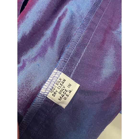 Lorain Croft 100% Silk Wrap Blouse Cocktail Metallic Shimmer Purple Small JL - Picture 9 of 14